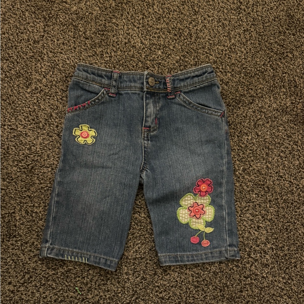Floral Embroidered Kids Denim Shorts